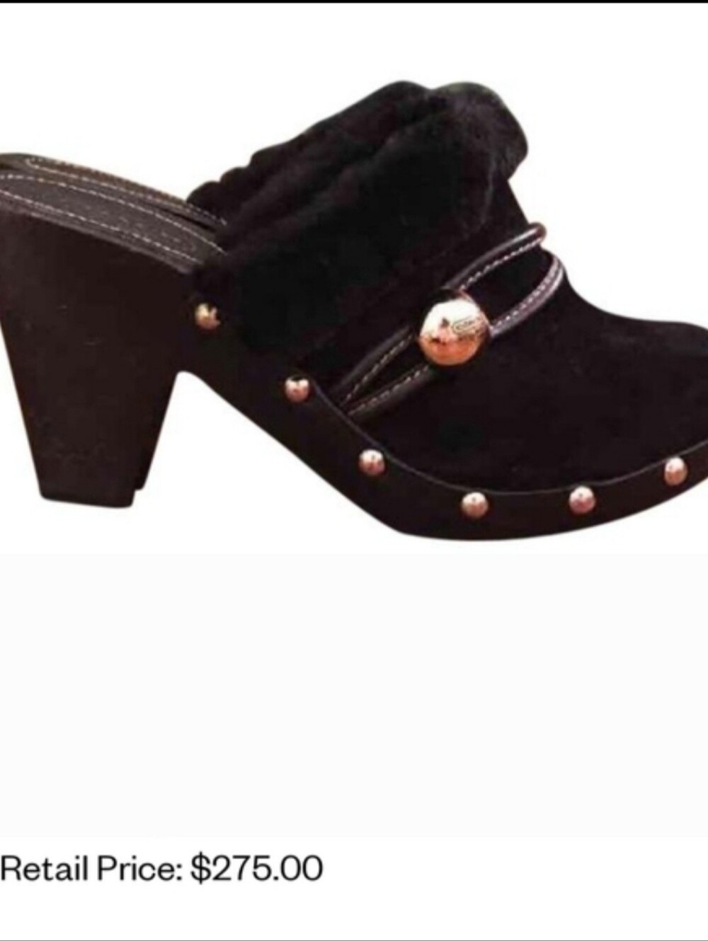 Coach Ivanka Suede Fur-Trimmed Clog Mule Heels In Black - Picture 2 of 7